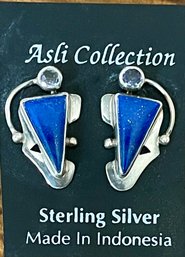 Sterling Silver - Lapis & Tanzanite Post Earrings - Handmade - Total Weight 9.4 Grams