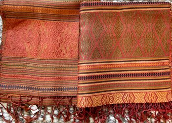 2 100 Percent Silk Handmade Thai Hilltribe Folk Pattern Scarf 17'w X 70'l & 17'w X 74'l