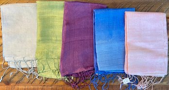 5 Thailand 100 Percent Handmade Silk Scarf - Scarves - Single And Double Color 14'w X 60'l - Blue Two Tone