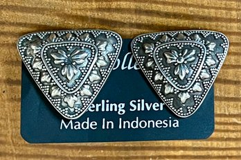 Sterling Silver Granulation Triangle Earrings- Handmade - Total Weight - 12.4 Grams