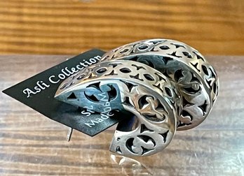 Sterling Silver Cutwork Hoop Earrings - Handmade - Total Weight 8.6 Grams