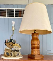 Vintage Resin Bear Lamp, Vintage Wood Lamp With Shade