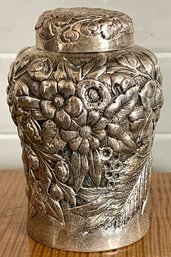 Gorgeous 1887 Repousse Sterling Silver Tea Caddy 5 Inch Tea Caddy - Total Weight - 167.7 Grams