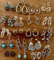 Collection Of Silver Tone Boho Chic Wire & Post Earrings - Faux Stones - Beads - Sarah Coventry - Monet