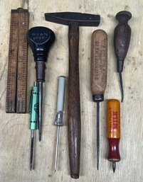 Vintage And Antique Hand Tools - Davenport Ice Co., Bag Opener, Advertising Screwdriver, Measuring Stick, Etc.