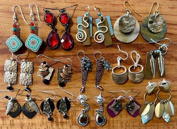 Collection Of Boho Wire Earrings - Beads - Hematite - Shell - Rhinestone & More