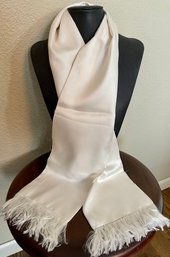 Gorgeous White 100 Percent Silk Hand Rolled Scarf With Fringe - China - 11'w X 48'l
