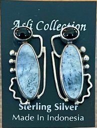 Sterling Silver - Jasper & Onyx Post Earrings - Handmade - Total Weight 13.2 Grams