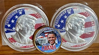 (2) Trump Coins & (1) Obama One Dollar Coin