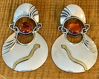 Sterling Silver & Baltic Amber Earrings - Total Weight 15 Grams