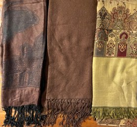 3 Vintage Scarves - Pashmina & 30 Silk Scarf (as Is) 2 Additional Wool Blend - 27'w X 74'l