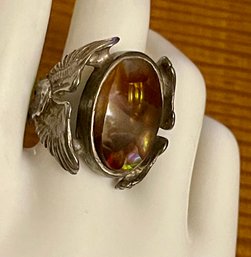Handmade Sterling Silver 10.75 Eagle Wing Ring Fire Agate Cabochon 21.2 Grams