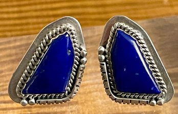 Philip Guerro Navajo & W / Yellowhorse Lapis & Sterling Silver Earrings - 12.7 Grams