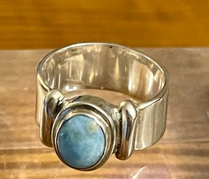 Sterling Silver And Larimar Cabochon Ring Size 10.25 - Weight 10.3 Grams