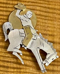 Sterling Silver Horse & Cowboy Pin Signed B B - Weight 10.8 Grams