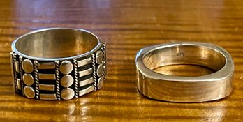 2 Sterling Silver Rings - Square Band And Tribal Band - Both Size 11 - Total Weight 21.1 Grams
