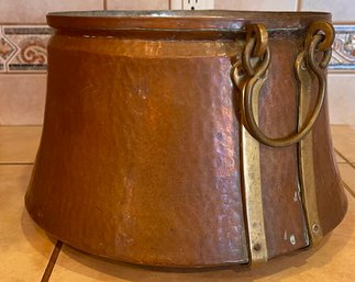 Antique Copper And Brass Hammered Double Handled Pot