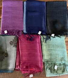 5 - 100 Percent Silk Thailand Scarves & 1 Multi Color Scarf - 14'w X 64'h Solid Colors And Ombre