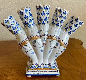 Vintage Carvalhinho Hand Painted Ceramic Flower Holder Made In Portugal