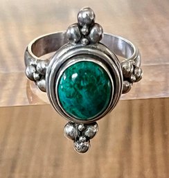 Sterling Silver & Chrysocolla Oval Cabochon Ring - Size 10.75 - Weight 11.8 Grams