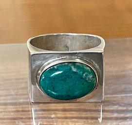Sterling Silver & Chrysocolla Cabochon Band Ring - Size 8.5 - Total Weight 11.6 Grams