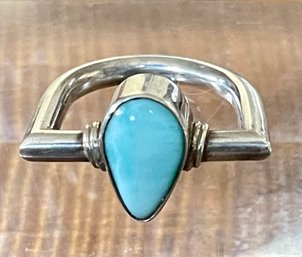 Sterling Silver & Larimar Teardrop Cabochon Ring - Size 9 - Total Weight 8 Grams