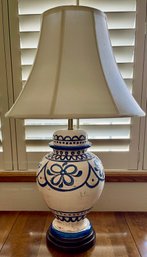 Blue And White Vintage Pottery Table Lamp With Shade