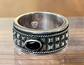 Sterling Silver - Double Stone - Spinner Ring - Black Onyx & Grey Pearl - Size 8.25 - Weight 11.4 Grams