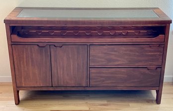 Somerton Dark Wood Bar Cabinet With Glass Top And Wine Rack