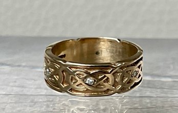 Gorgeous 9K Yellow Gold & Diamond Ladies Celtic Knot Ring - Made In Edinburgh Size 6 - W Current Appraisal