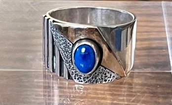 Sterling Silver - 18K Gold Accents & Lapis Band Ring - Size 7.75 Total Weight 7.6 Grams