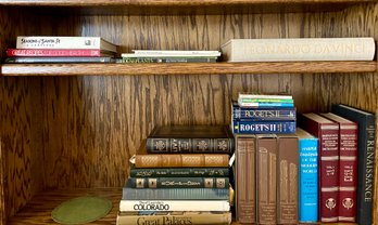 (2) Shelves Of Vintage Books - Leonardo Davinci 1956 Italy, Livy, David Lavenders Colorado, And More