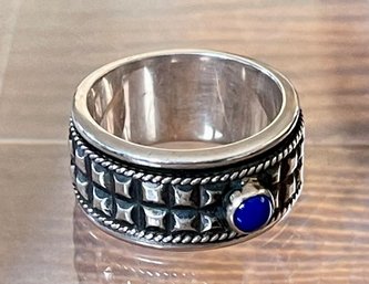 Sterling Silver Double Stone - Blue Lapis & Aqua Marine Spinner Ring - Size 8.25 Total Weight 11.4 Grams