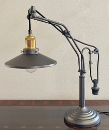 Industrial Style Bronze And Brushed Pewter Pulley Style Table Lamp