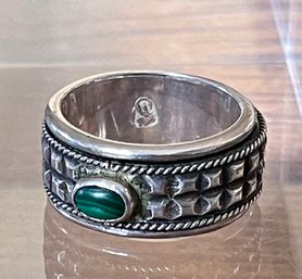 Sterling Silver Double Stone - Malachite & Peridot Spinner Ring - Size 8.5 Total Weight 11.5 Grams