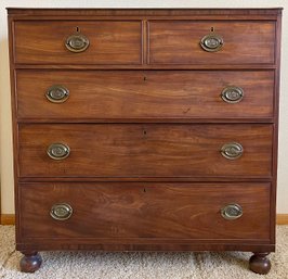 Antique Mahogany 5 Drawer Dresser With Trafalger Pulls And Ball Feet