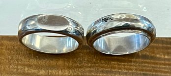 2 Sterling Silver Rings - (1) Five Sided Band & (1) Hammered Band - Sizes 9-9.5 Total Weight 17.9 Grams