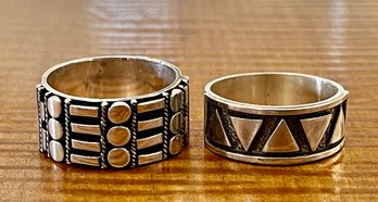 2 Sterling Silver Tribal Band Rings - Size 9 - Total Weight 14.1 Grams