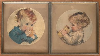 Pair Of Vintage Maud Tousey Fangel Framed Prints (as Is)