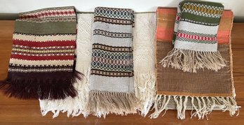(6) Vintage Hand Made Table Runners Colorful Mexico With Fringe