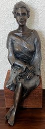 Female Posing With Flowers Bronze 1 Of 12 By Darlis Lamb On Wood Base