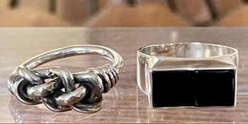 2 Sterling Silver Rings (1) Knotted Top & (1) Double Onyx Square Stone - Size 9 - Total Weight 15 Grams