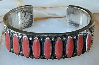 Vintage Ernest Roy Begay Sterling Silver & Coral Bracelet (as Is)