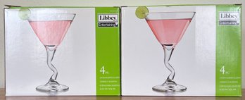 (2) Sets Of Libbey Entertaining 4 Piece Z-stem Matini Glasses With Original Boxes