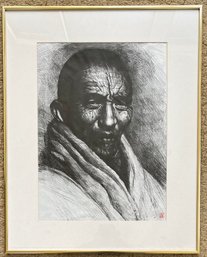 Z. L. Feng Tibet Man Etching Artist Proof In Frame