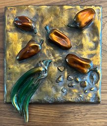 Jalapenos And Habaneros Wall Hanging Bronze 3 Of 50 By Darlis Lamb With Brass Stand
