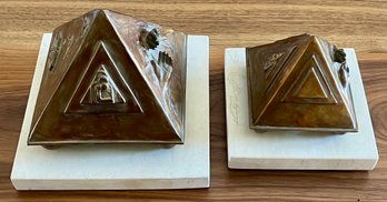 (2) Colorado Springs Osteopathic Foundation Awards Bronzes By Darlis Lamb On White Stone Bases