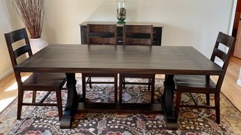 Winners Only Inc Dark Wood Trestle Table W Wood & Black Metal Base, 2 Leaves & 4 Pier 1 Ladderback Chairs