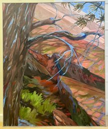 Large 46.5' X 56.5' Original Carrie Malde 1988 Oil On Canvas ' Flatirons' With Wood Border
