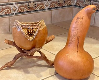 Spinoza Carved Gourd On Hand Made Stand, DW Delach Carved Gourd